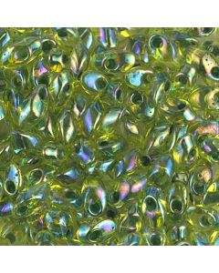 Miyuki Long Magatama 0341 Green Lined Yellow