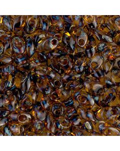 Miyuki Long Magatama 4502 Transparent Dark Amber Picasso