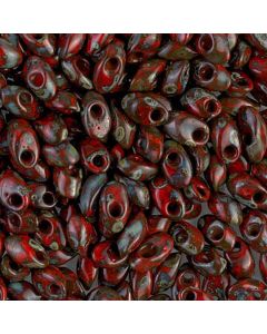 Miyuki Long Magatama 4513 Opaque Red Picasso