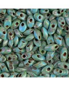 Miyuki Long Magatama 4514 Opaque Turquoise Blue Picasso