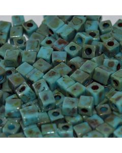 Miyuki Square Beads 4mm 4514 Opaque Turquoise Blue Picasso