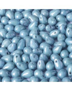 Side Drill Tear Drop 4x6mm Chalk White Baby Blue Luster